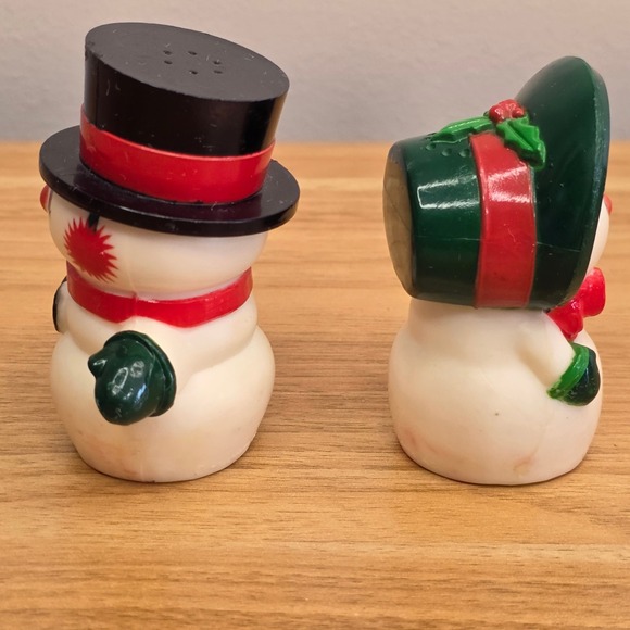Vintage Hallmark Christmas Happy & Merry Salt Pepper Shakers Set Snowmen Holiday - Picture 4 of 10